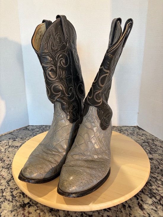 Tony Lama Western Boots Gray Textured ?Belly Leather Men’s 9D Vintage Style 8286 main image 10